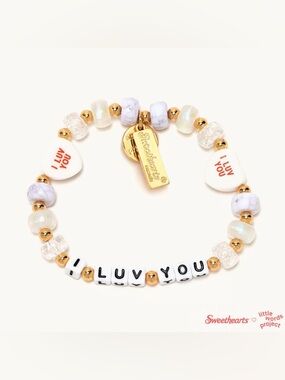 NEW Little Words Project I Luv You Sweethearts Brand Bracelet Gold Tone Hearts